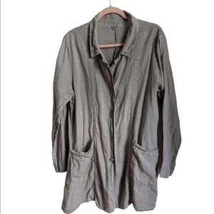 FLAX Beige Linen Minimalist Contemporary Lagenlook Lightweight Blazer Medium